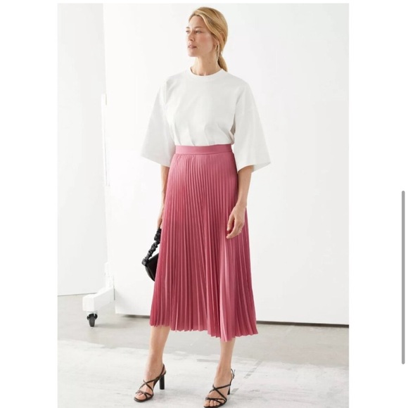 & other stories 2 midi pleat skirt pink - Picture 1 of 6